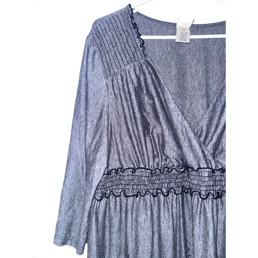 Just My Size Gray Empire Waist Floral Print Knit Dress 2X 3/4 Sleeve Polyester - Picture 2 of 7